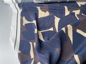 Fastvævet viscose - smukke blå blade med brune detaljer